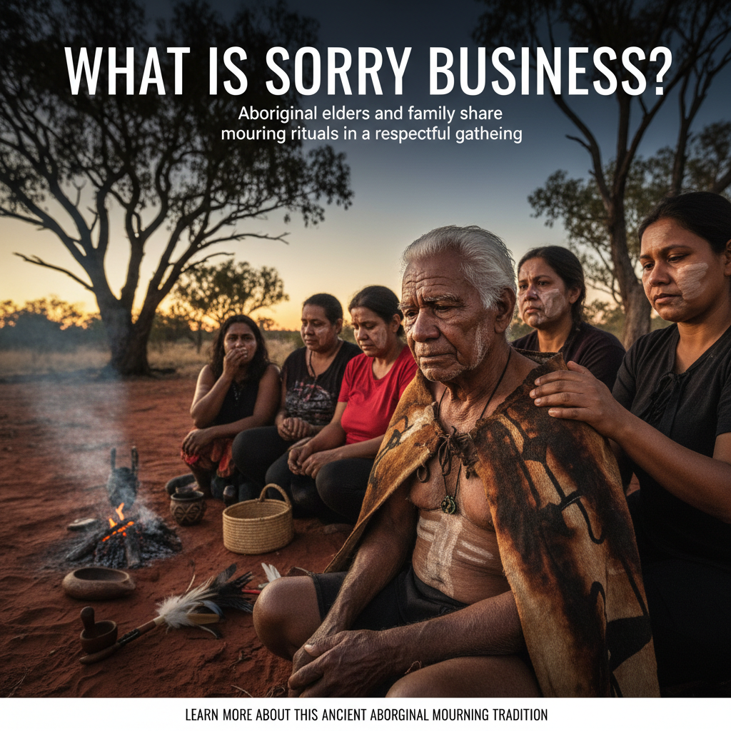 What is Sorry Business? Aboriginal elders and family share mourning rituals in a respectful gathering.