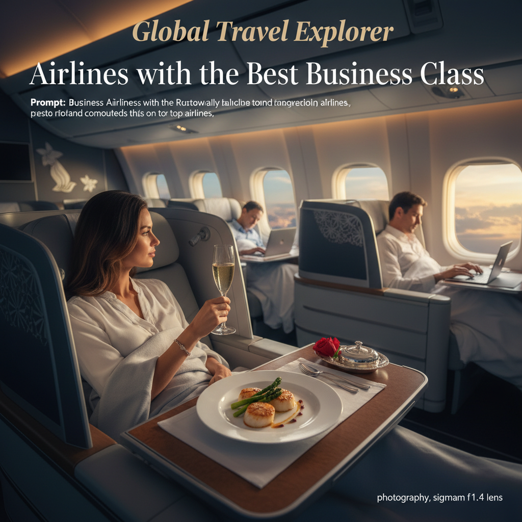 alt_text Luxurious business class cabin with plush seats, gourmet dining, and elegant sky views on top airlines.
