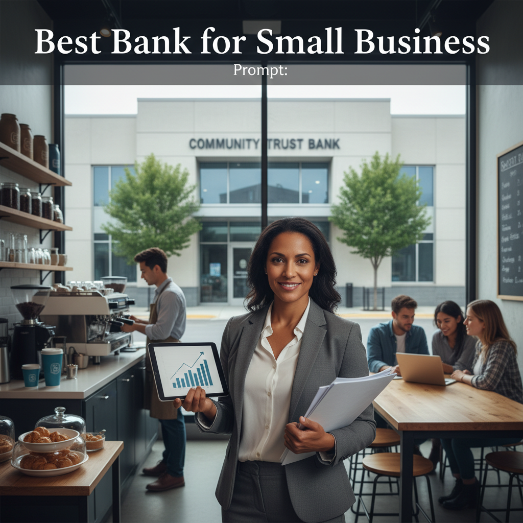 alt_text Confident small business owner in a modern store, holding documents, with a bank seen through the window.