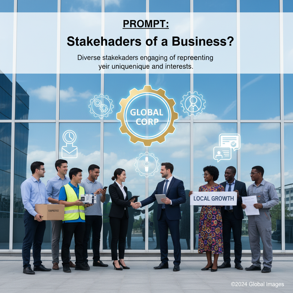 alt_text: Diverse stakeholders engaging around a business, each representing their unique role and interests.