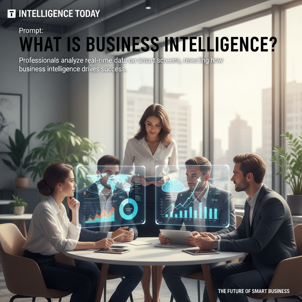 Professionals analyze real-time data on smart screens, revealing how business intelligence drives success.