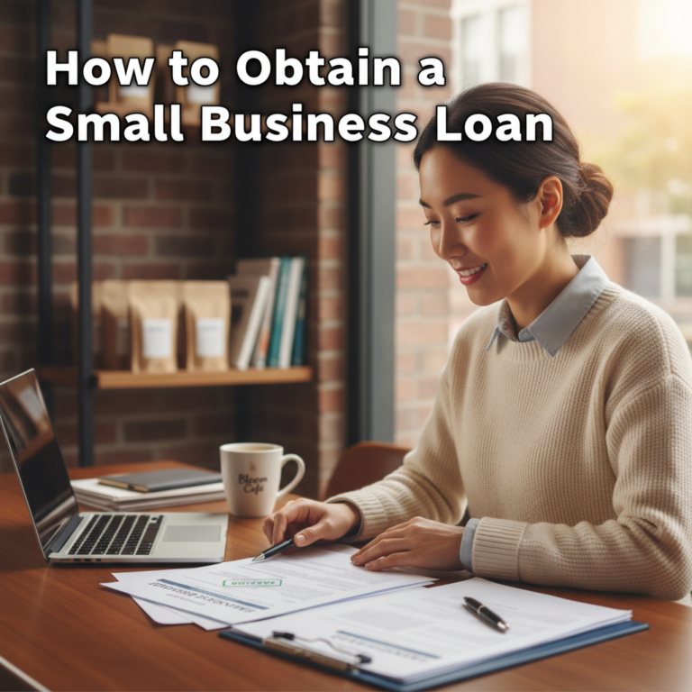 How to Obtain a Small Business Loan: Confident owner reviews loan forms in a modern, cozy office setting.