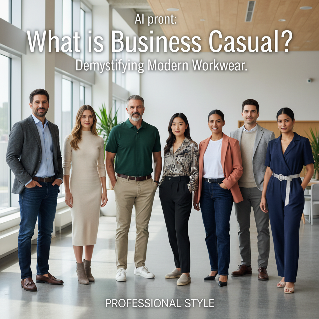 What is Business Casual? Diverse professionals model modern, stylish, and comfortable workwear outfits.
