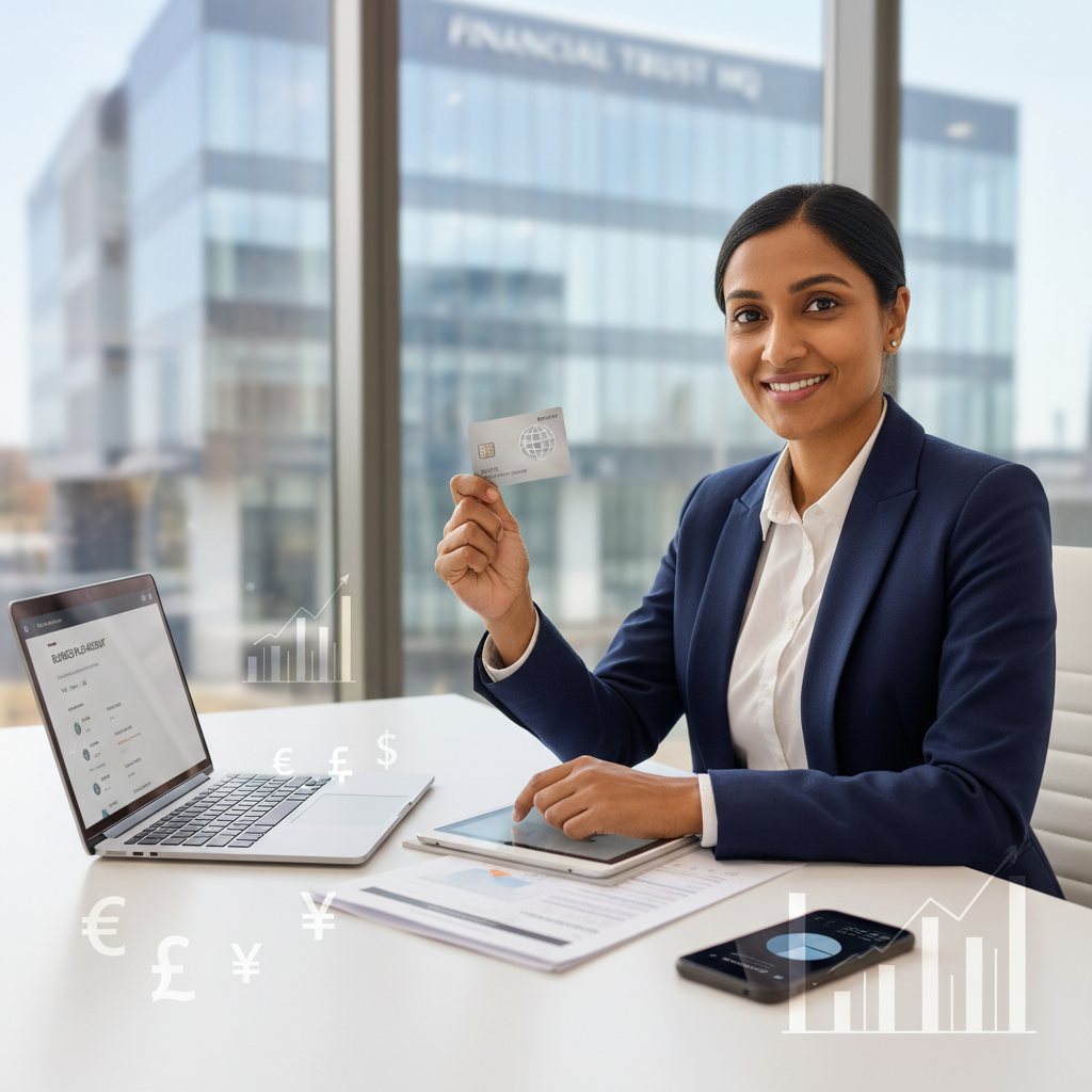 Professional reviewing banking documents at a modern desk, symbolizing the best business bank account.