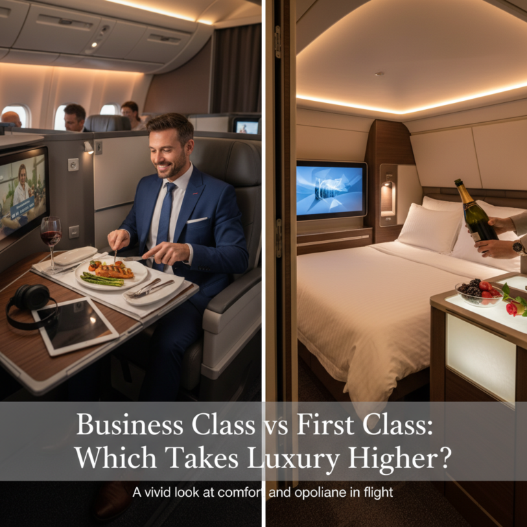 Business Class vs First Class: Which Takes Luxury Higher? A vivid look at comfort and opulence in flight.
