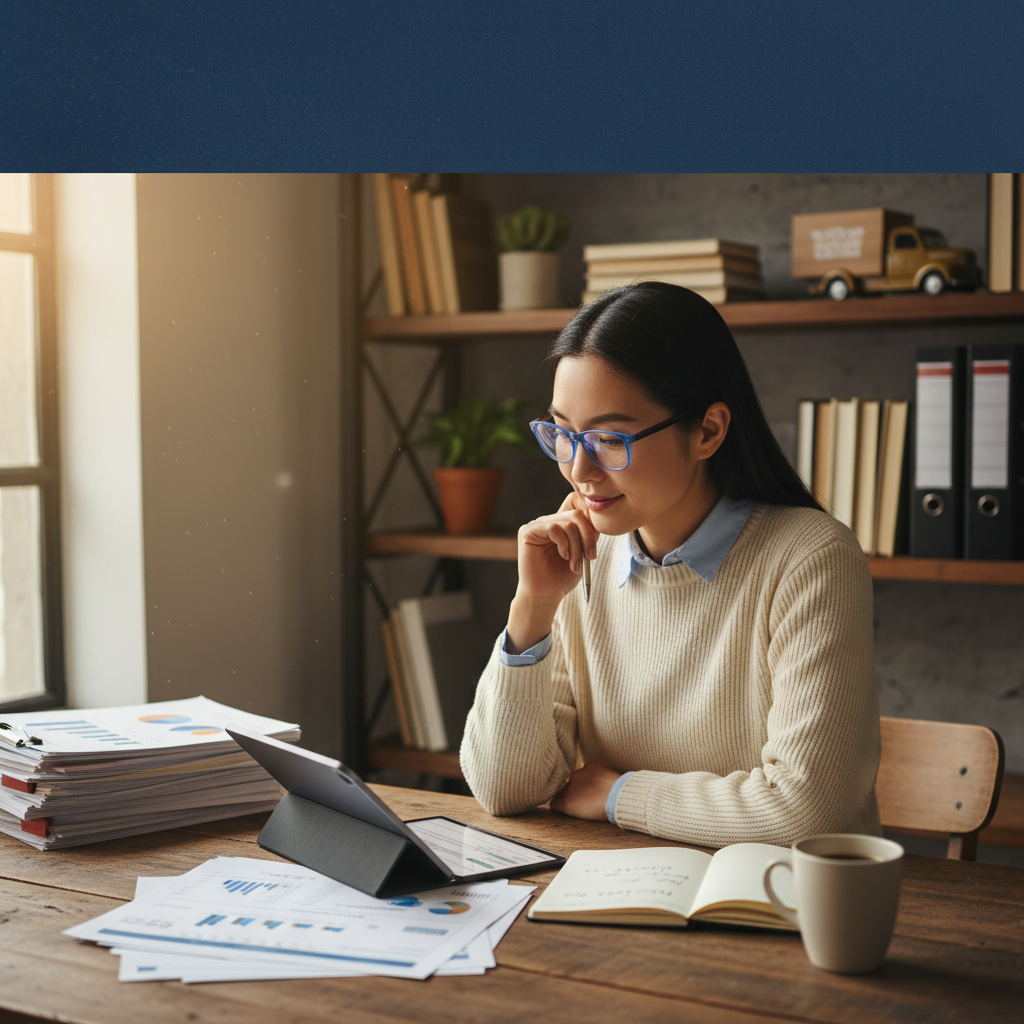 A focused business owner reviews loan paperwork at their desk, ready to secure funding for growth.